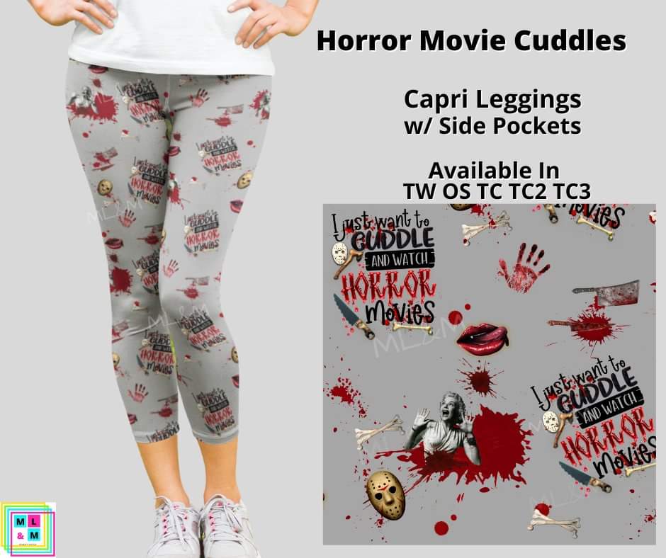 Horror Movie Cuddles Capri Leggings w/ Pockets