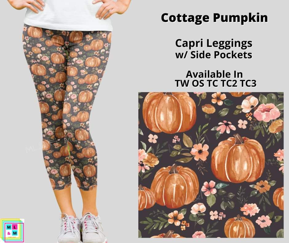Cottage Pumpkins Capri Leggings w/ Pockets