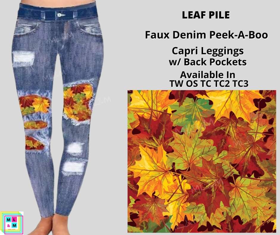 Leaf Pile Faux Denim Full Length