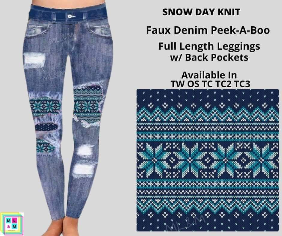 Snow Day Knit Faux Denim Full Length