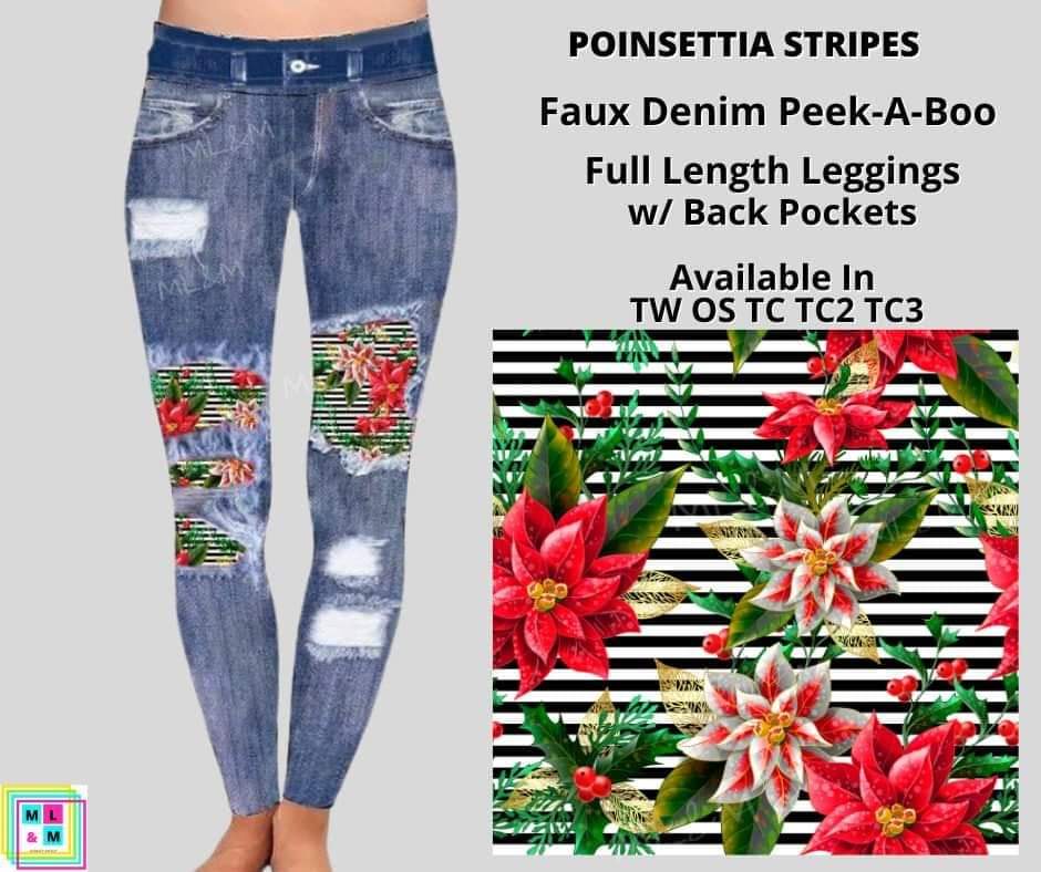 Poinsettia Stripes Faux Denim Full Length