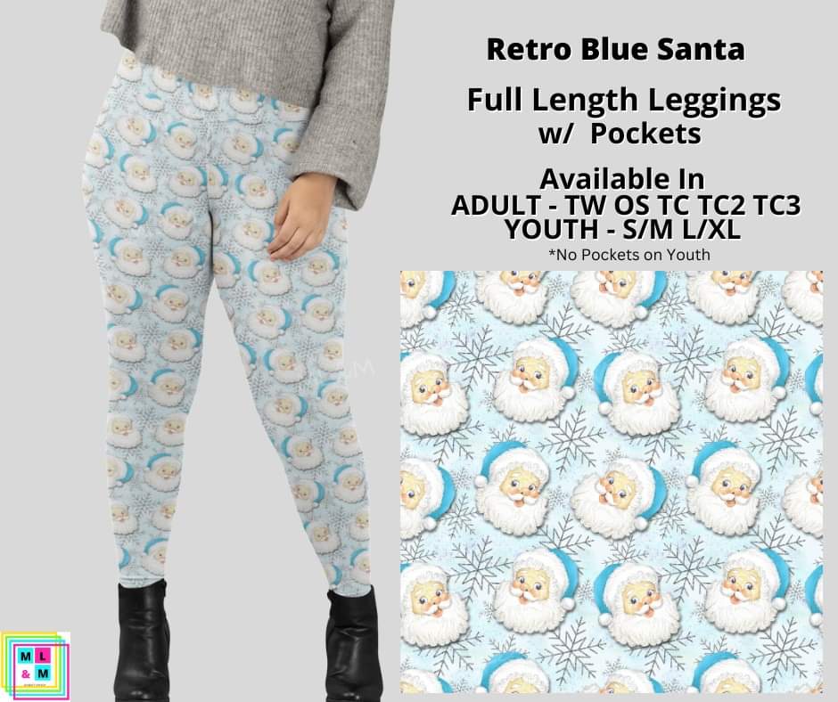 Retro Blue Santa Full Length Leggings