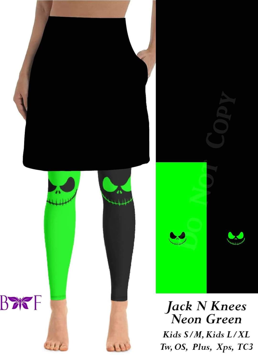 Jack Knees skirted leggings with black skirt and neon green & black leggings