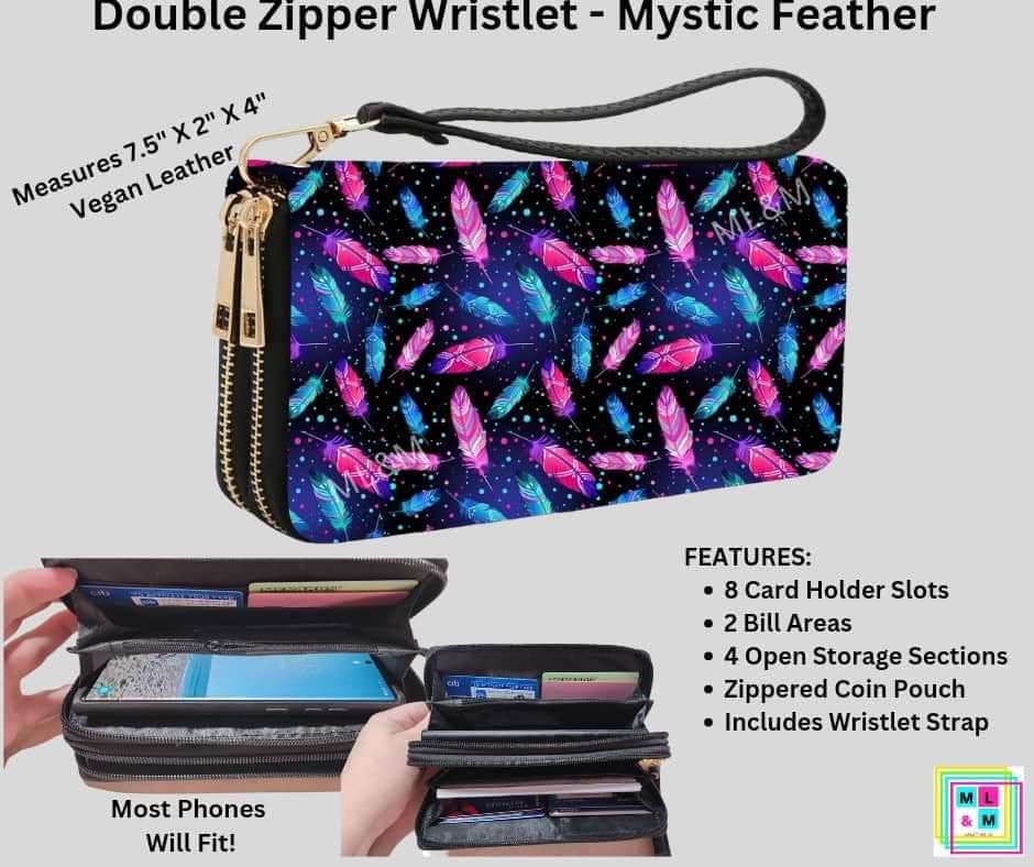 Mystic Feather Double Zipper Wristlet