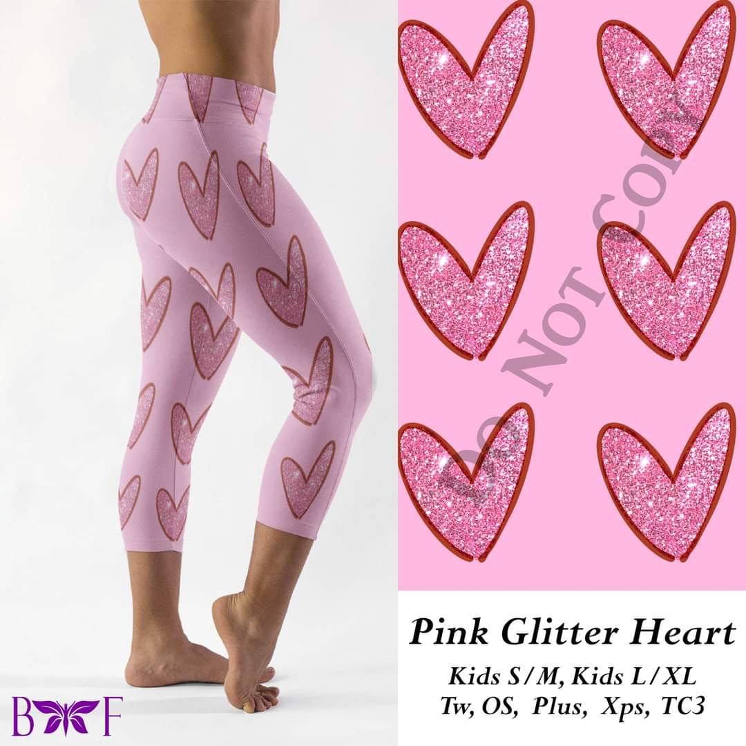 Pink Glitter Heart leggings amd Capris