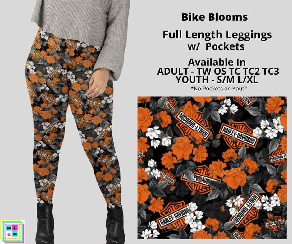 Bike Blooms Full Length Adult & Youth Leggings w/ Pockets