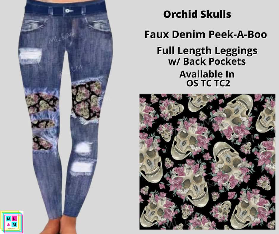 Orchid Skulls Faux Denim Full Length