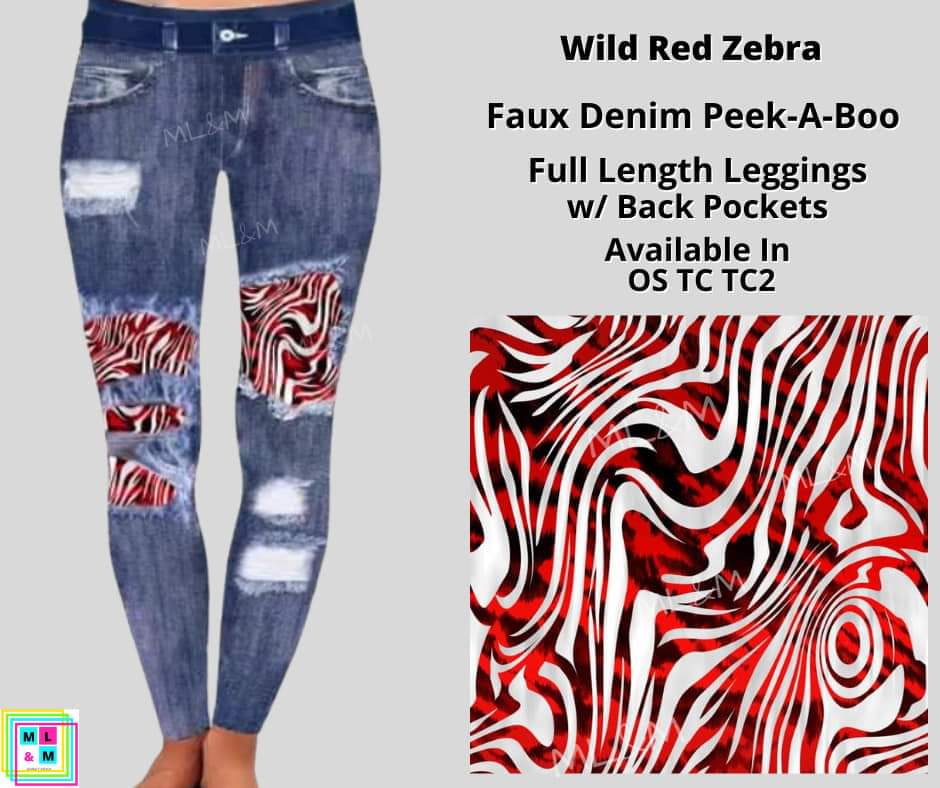 Wild Red Zebra Faux Denim Full Length