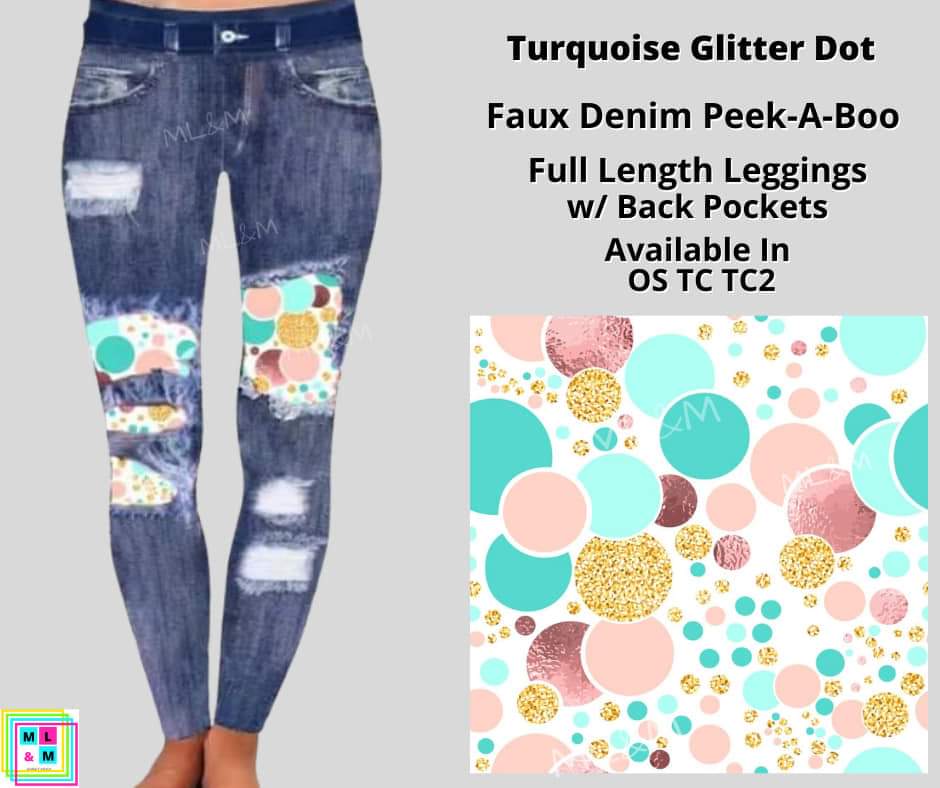 Turquoise Glitter Dot Tie Dye Faux Denim Full Length