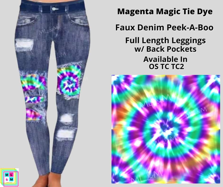 Magenta Magic Tie Dye Faux Denim Full Length