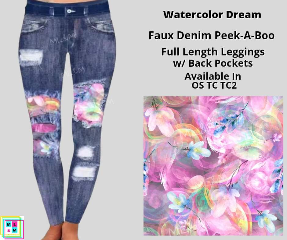 Watercolor Dream Faux Denim Full Length