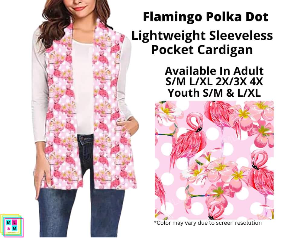 Flamingo Polka Dot Sleeveless Pocket Cardigan