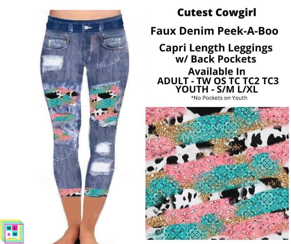 Cutest Cowgirl Faux Denim Capris