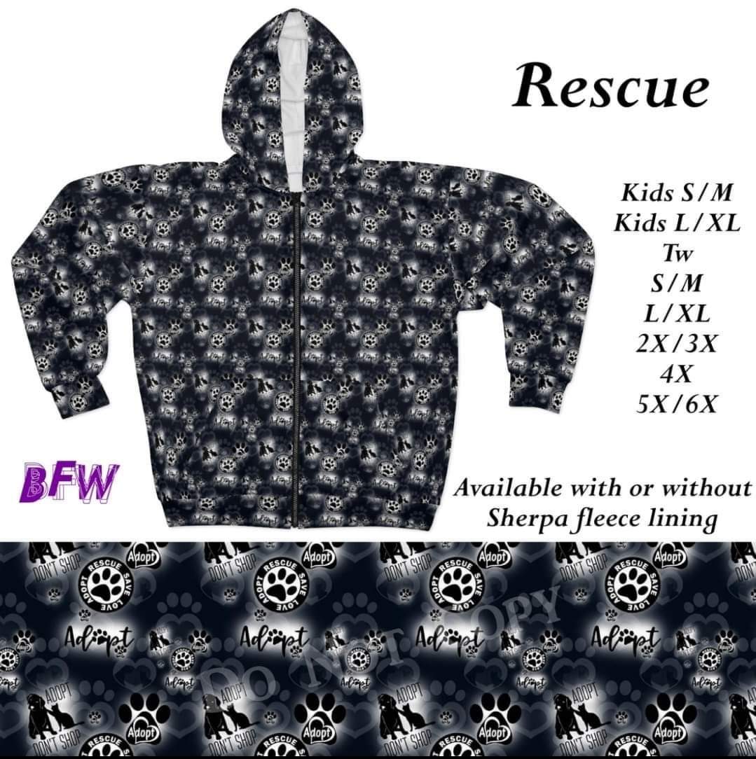 Rescue zip up hoodie without sherpa fleece lining