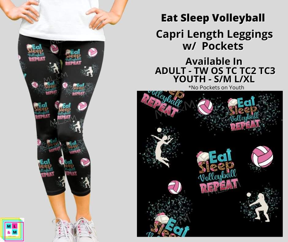 Eat Sleep Volleyball Capri Length w/ Pockets