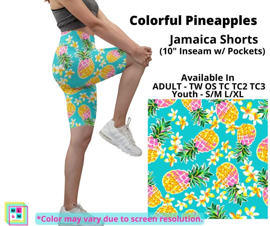 Colorful Pineapples 10" Jamaica Shorts