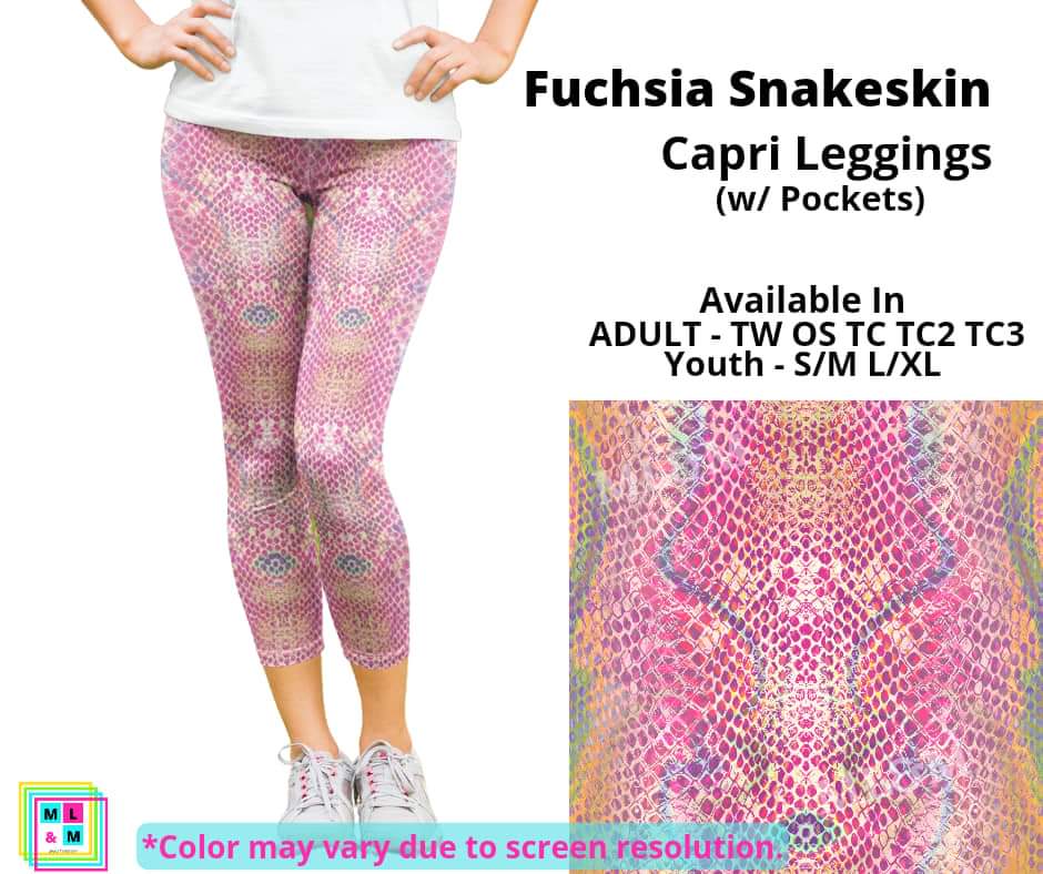 Fuchsia Snakeskin Capri Length w/ Pockets