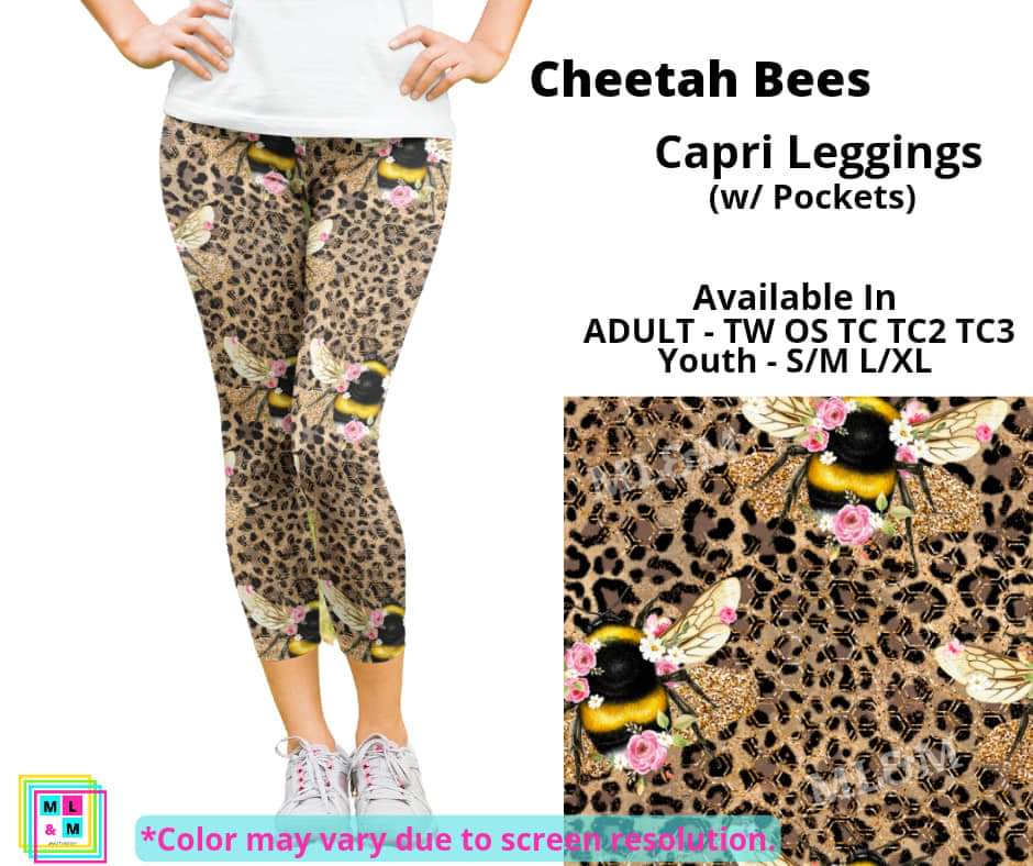 Cheetah Bees Capri Length w/ Pockets