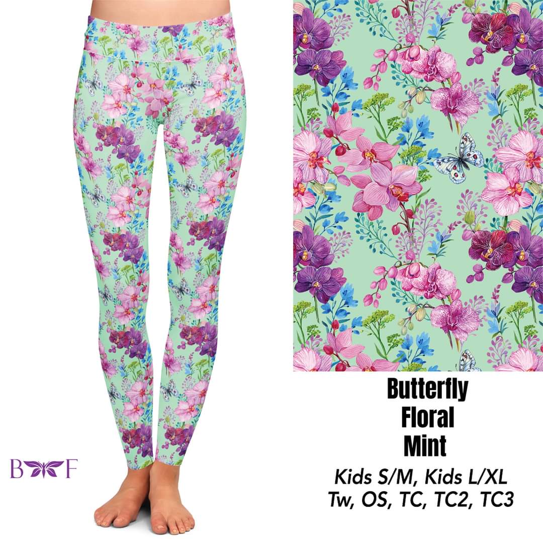 Butterfly Floral Mint capris with pockets