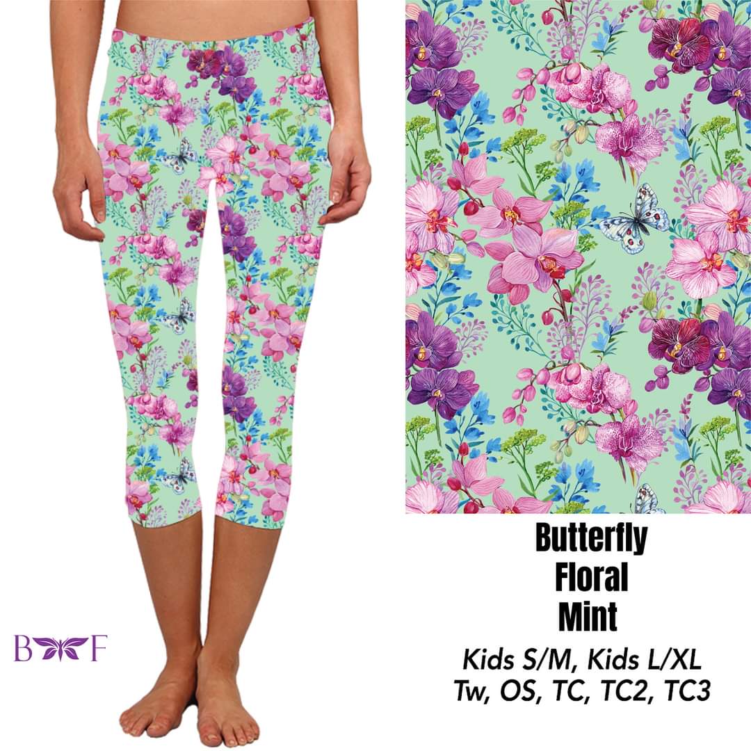 Butterfly Floral Mint capris with pockets