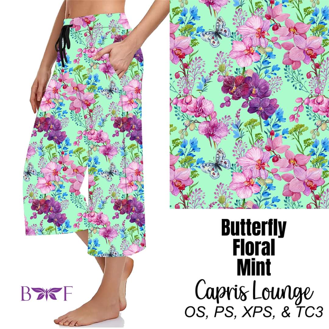 Butterfly Floral Mint capris with pockets