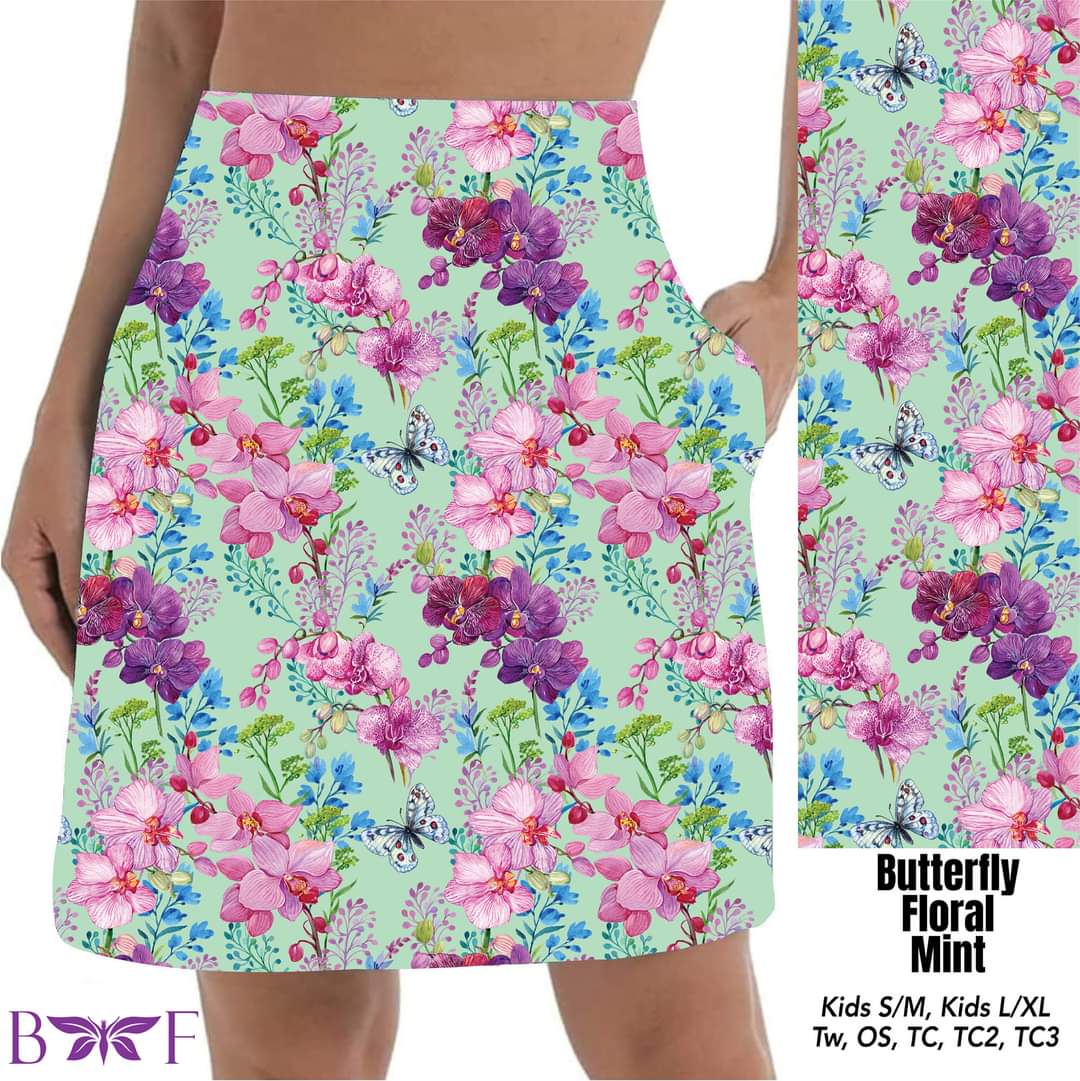 Butterfly Floral Mint skorts with pockets