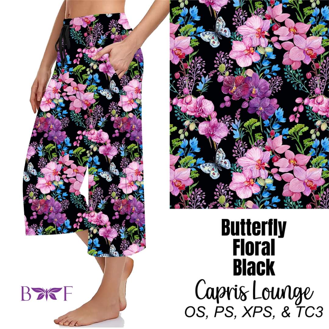 Butterfly Floral Black shorts with pockets