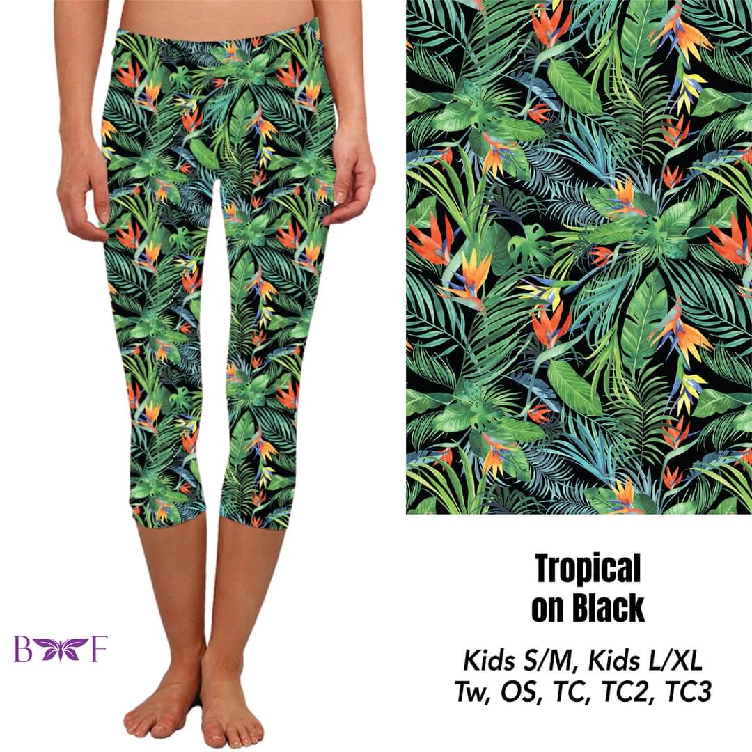 Tropical On Black capris with pockets