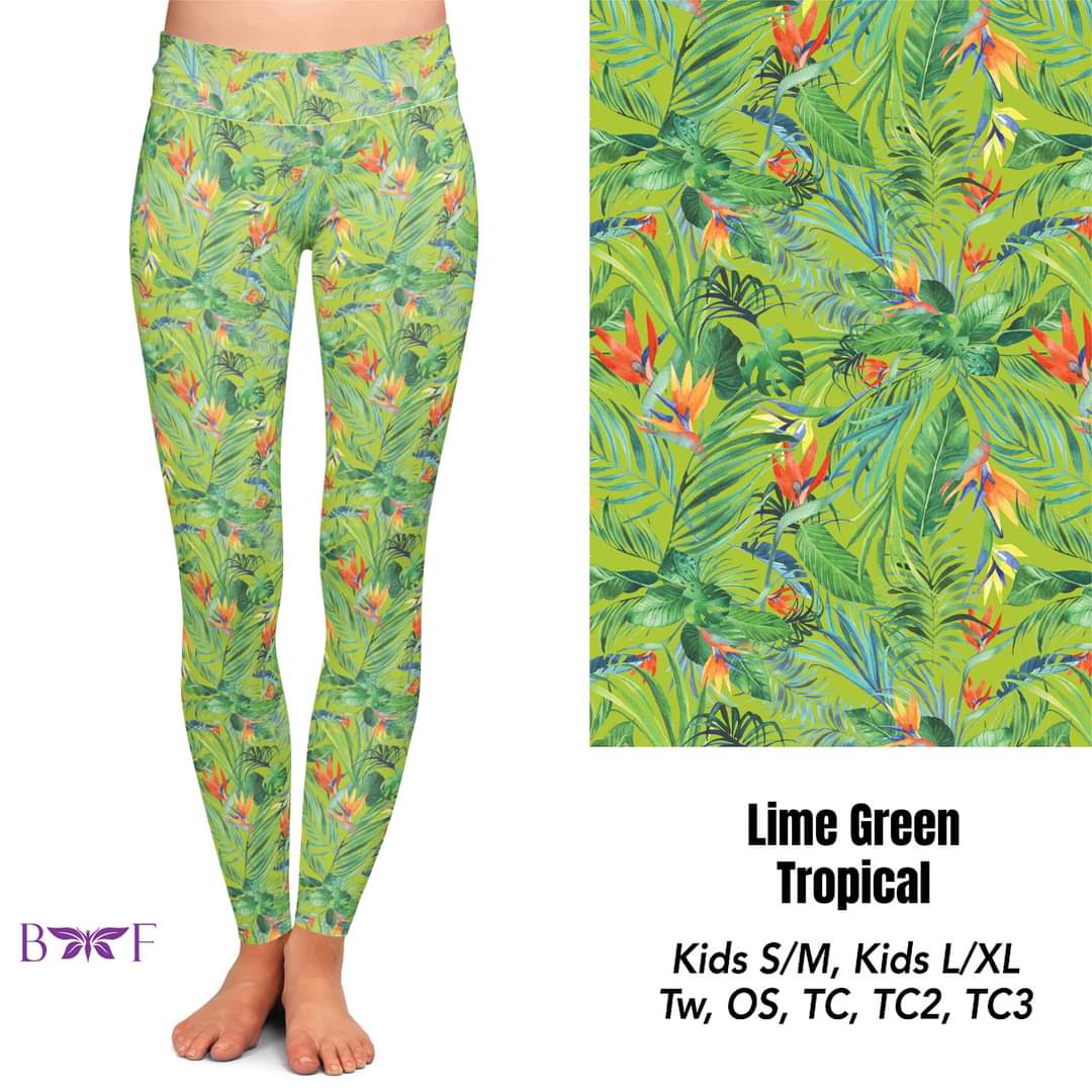 Lime Green Tropical capris, skorts, and biker shorts with pockets