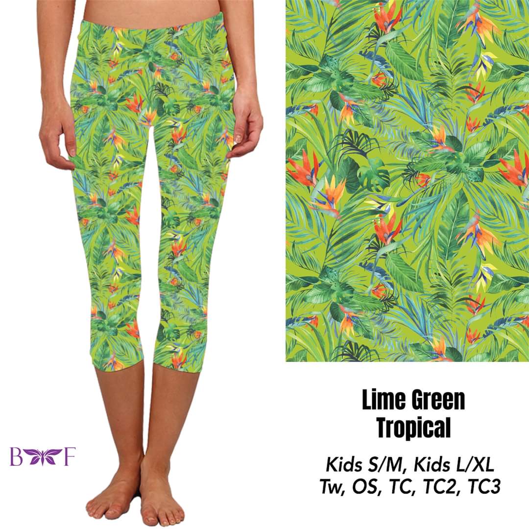 Lime Green Tropical capris, skorts, and biker shorts with pockets
