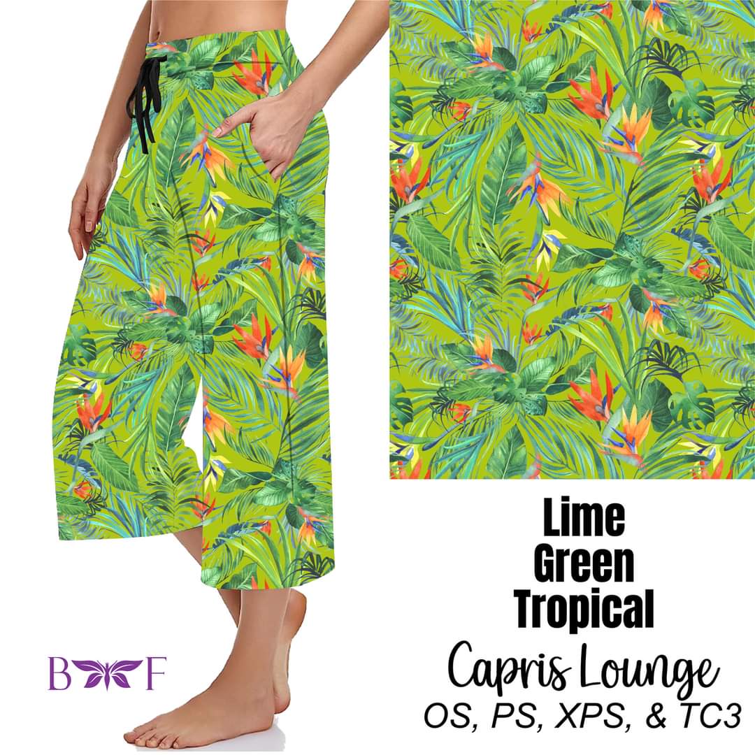 Lime Green Tropical capris, skorts, and biker shorts with pockets