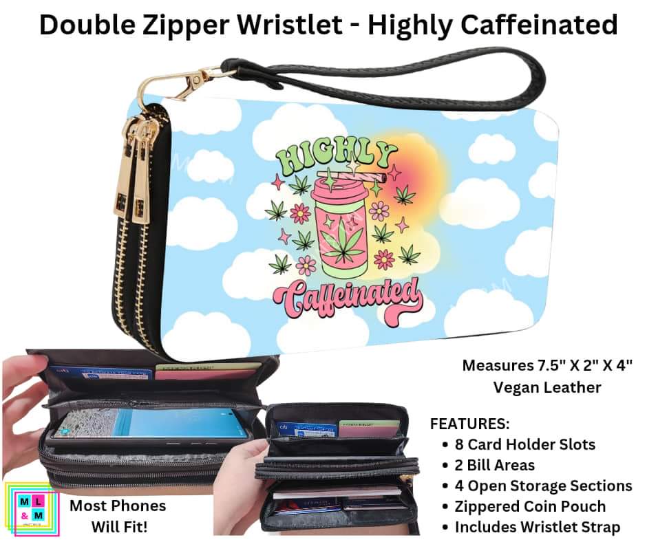Highly Caffeinated Double Zipper Wristlet