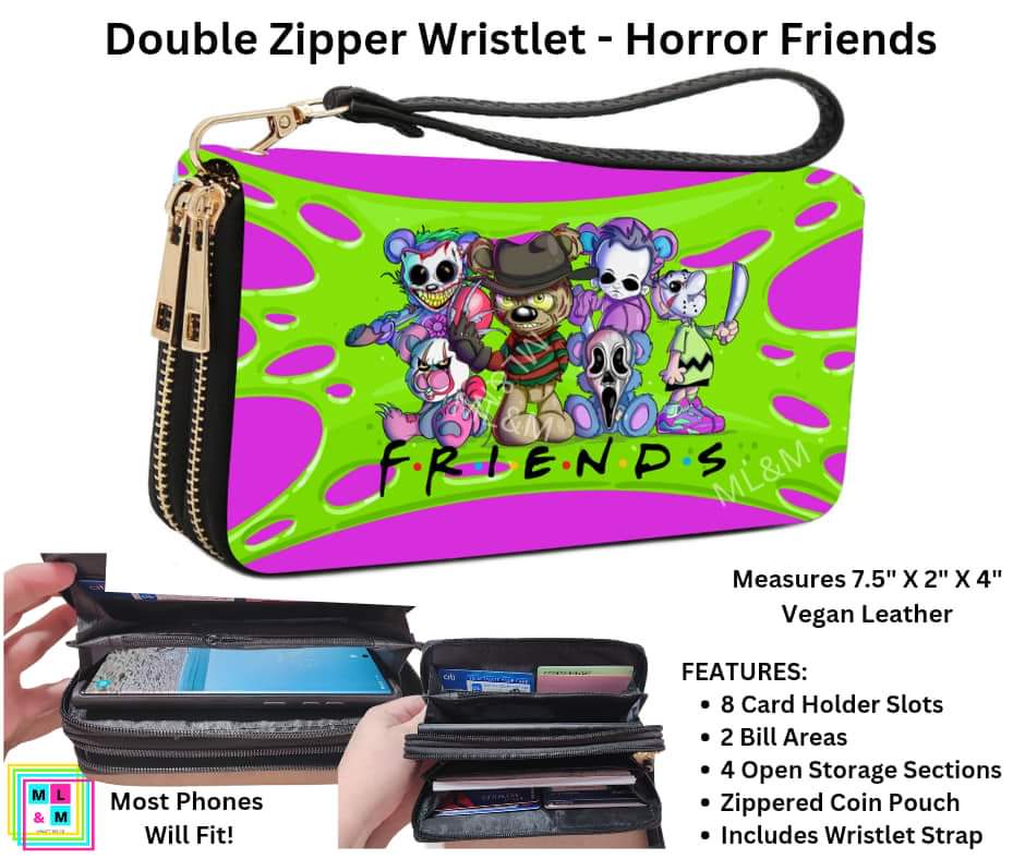 Horror Friends Double Zipper Wristlet