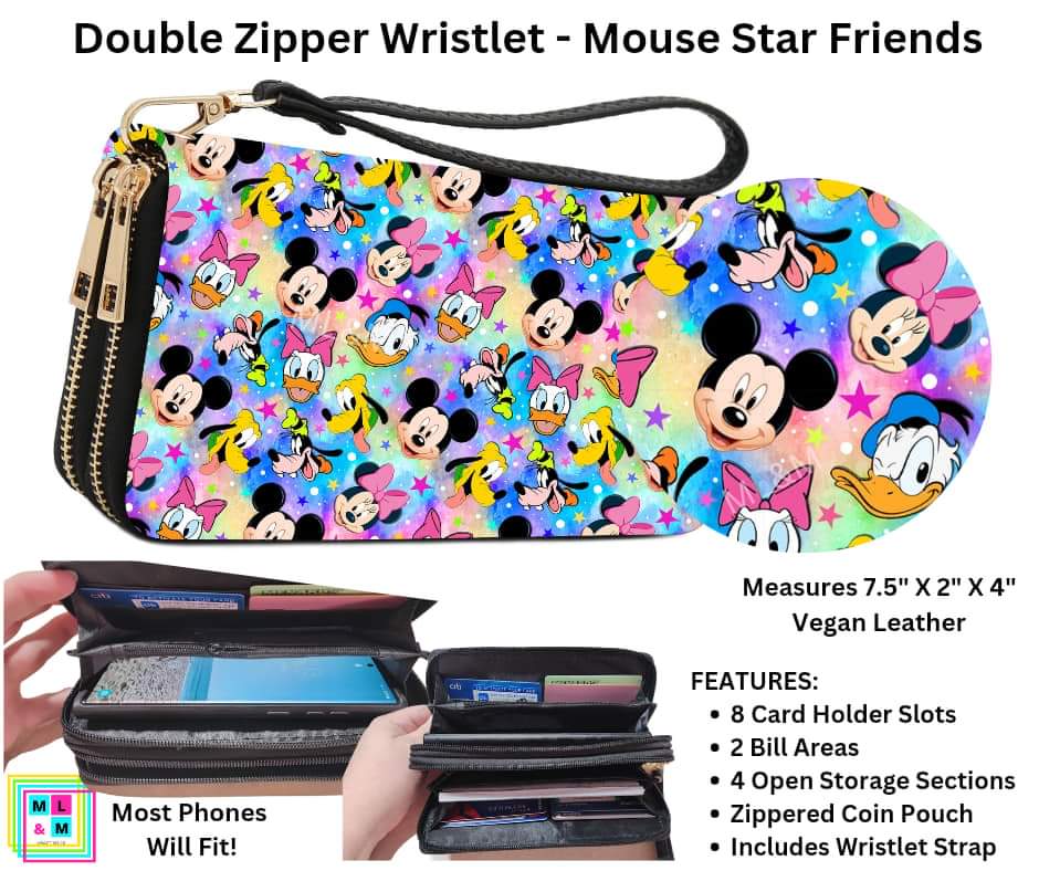 Mouse Star Friends Double Zipper Wristlet