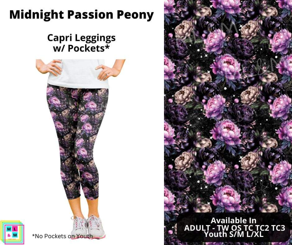 Midnight Passion Peony Capri Length w/ Pockets