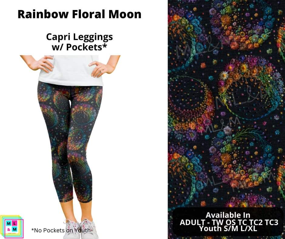 Rainbow Floral Moon Capri Length w/ Pockets
