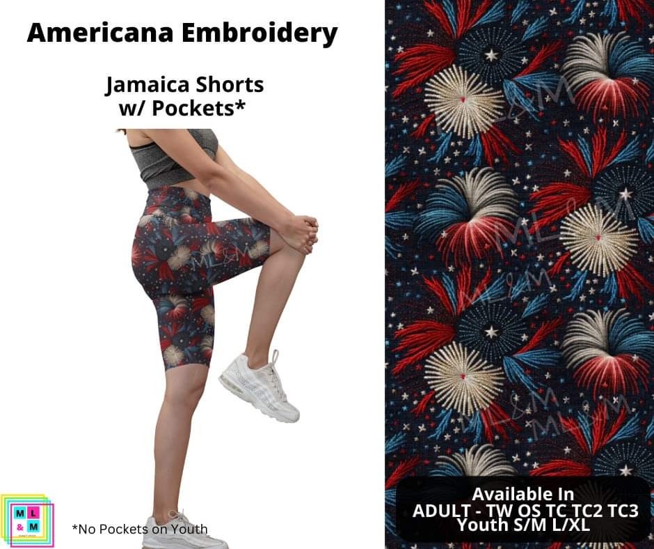 Americana Embroidery 10" Jamaica Shorts