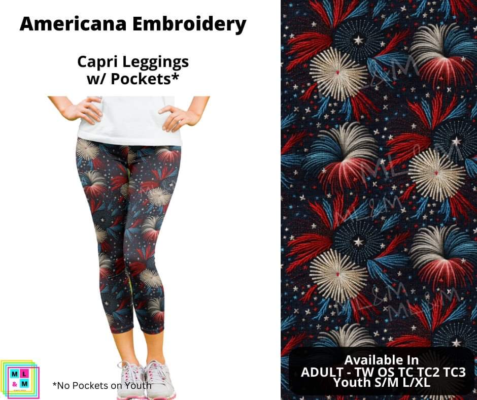 Americana Embroidery Capri Length w/ Pockets