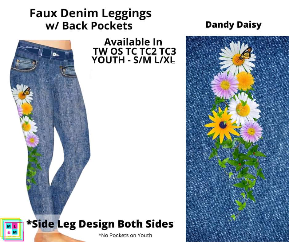 Dandy Daisy Faux Denim w/ Side Leg Designs Full Length