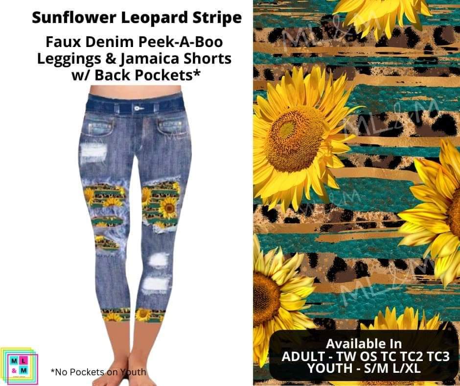 Sunflower Leopard Stripe Faux Denim Capris