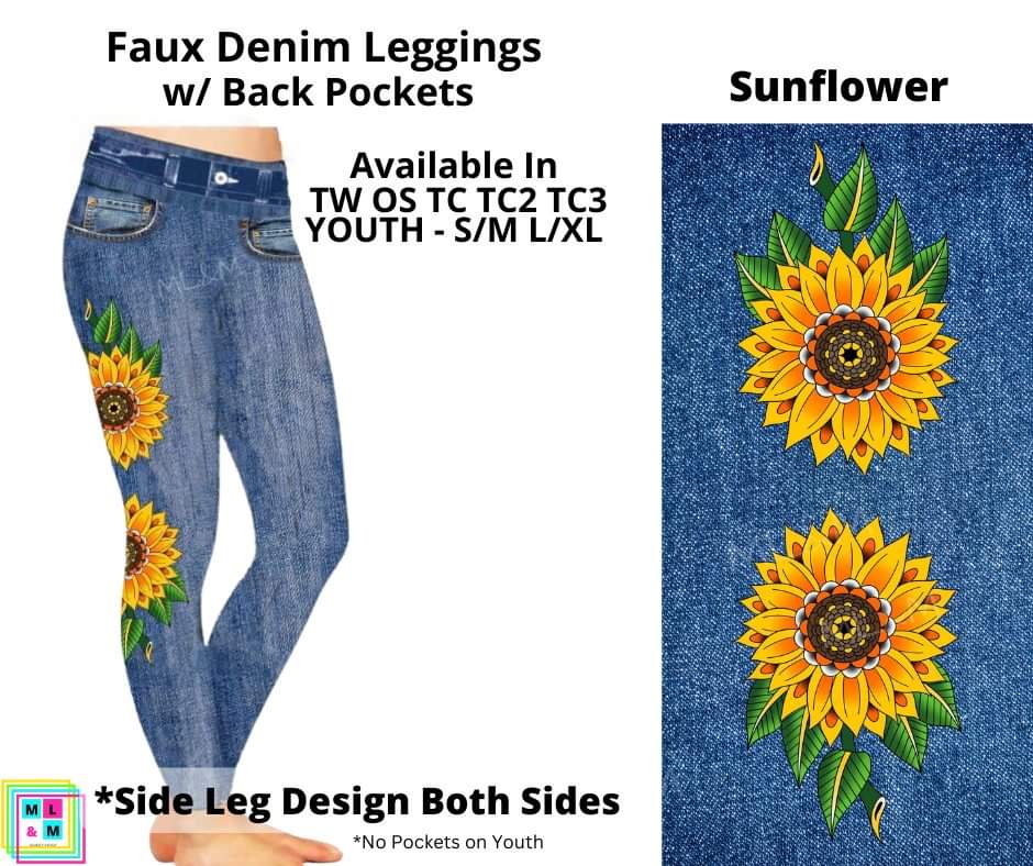 Sunflower Faux Denim w/ Side Leg Designs Full Length