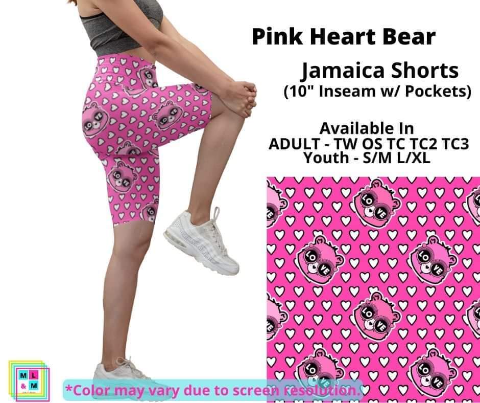 Pink Heart Bear 10" Jamaica Shorts