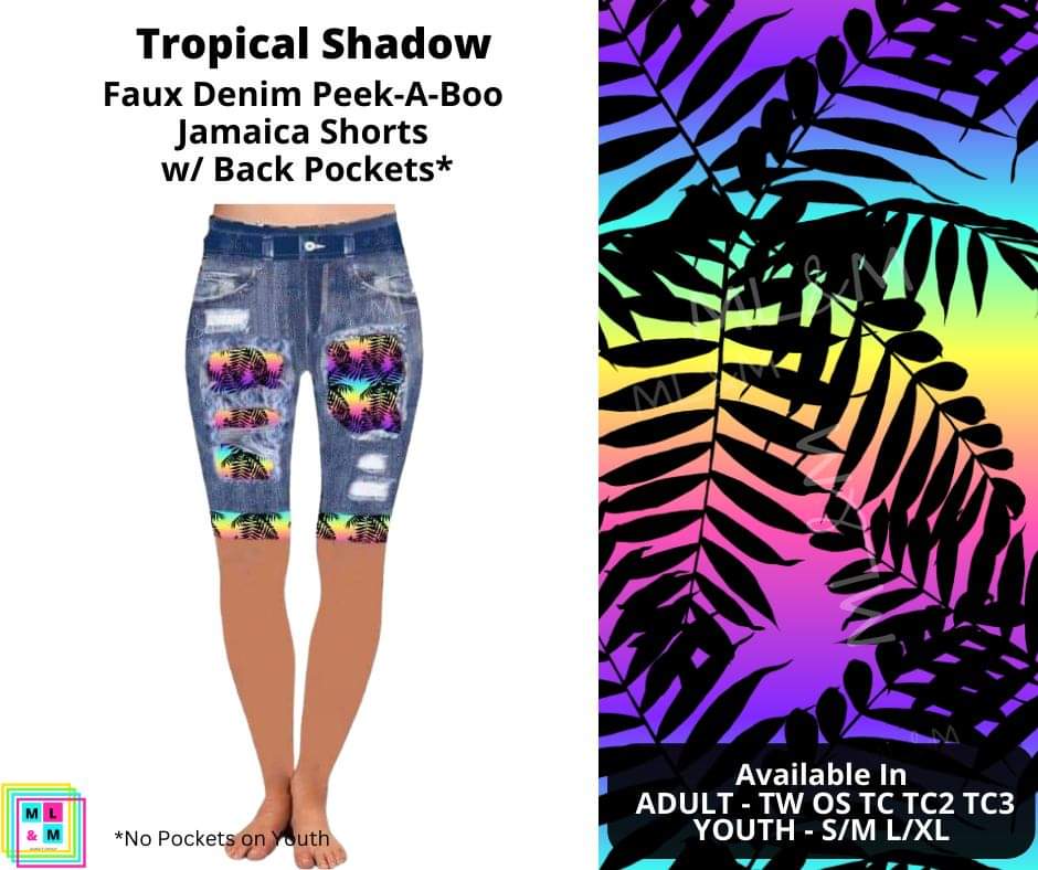 Tropical Shadow Faux Denim Jamaica Shorts