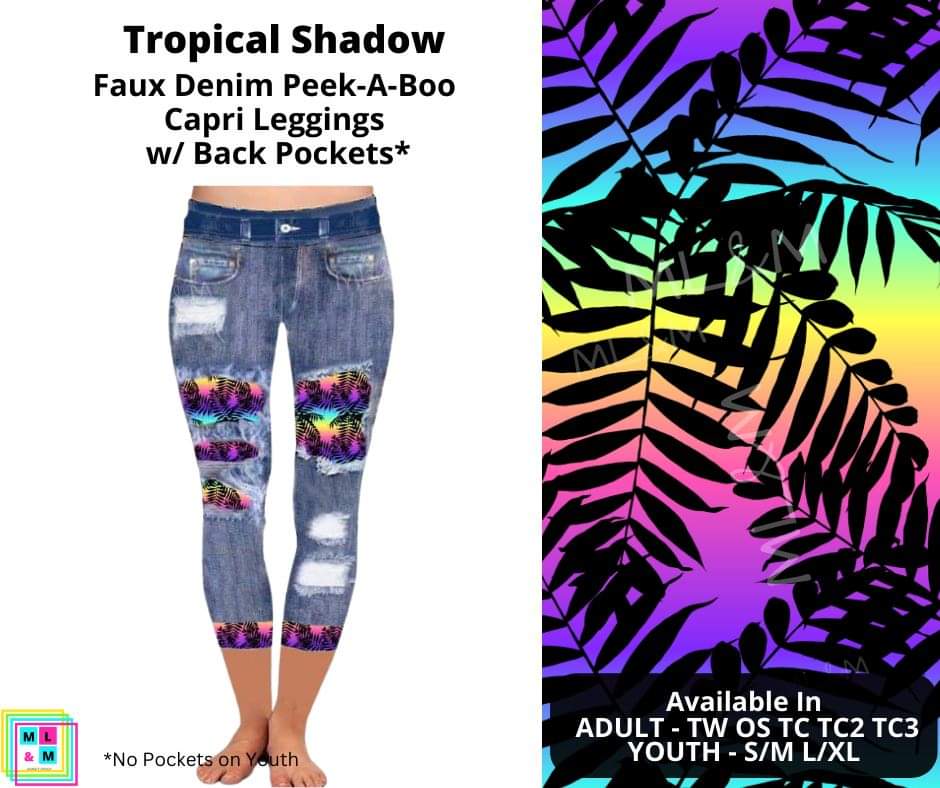 Tropical Shadow Faux Denim Capris