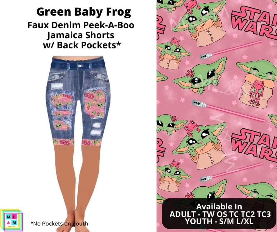 Green Baby Frog Faux Denim Jamaica Shorts