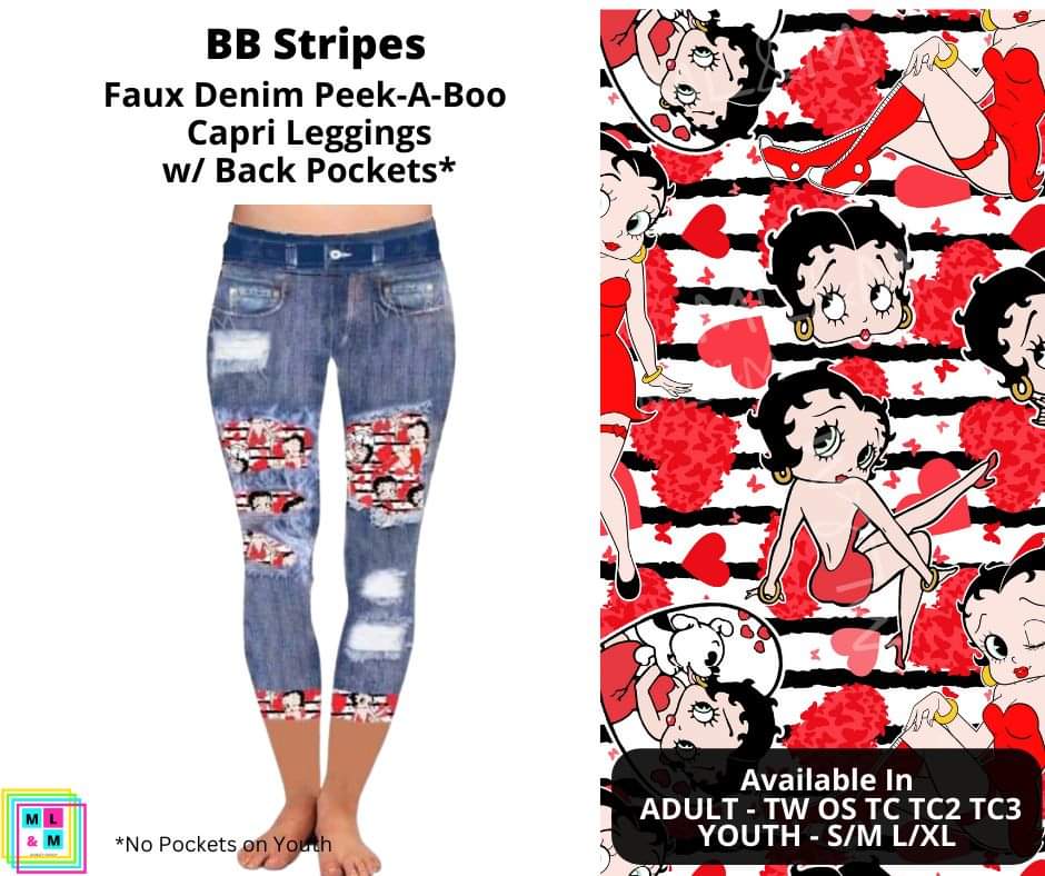 BB Stripes Faux Denim Capris