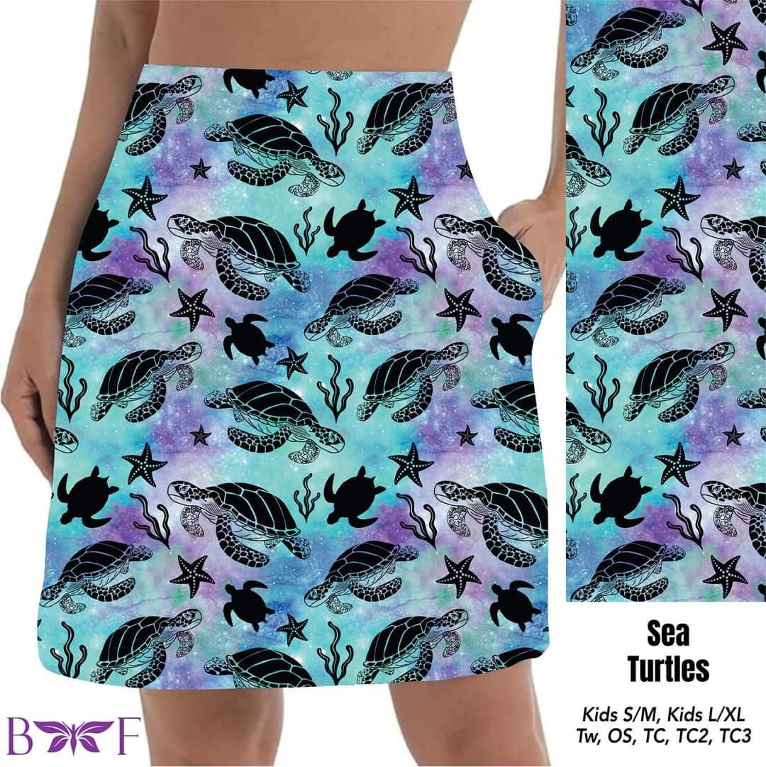 Sea Turtles skorts and biker shorts with pockets