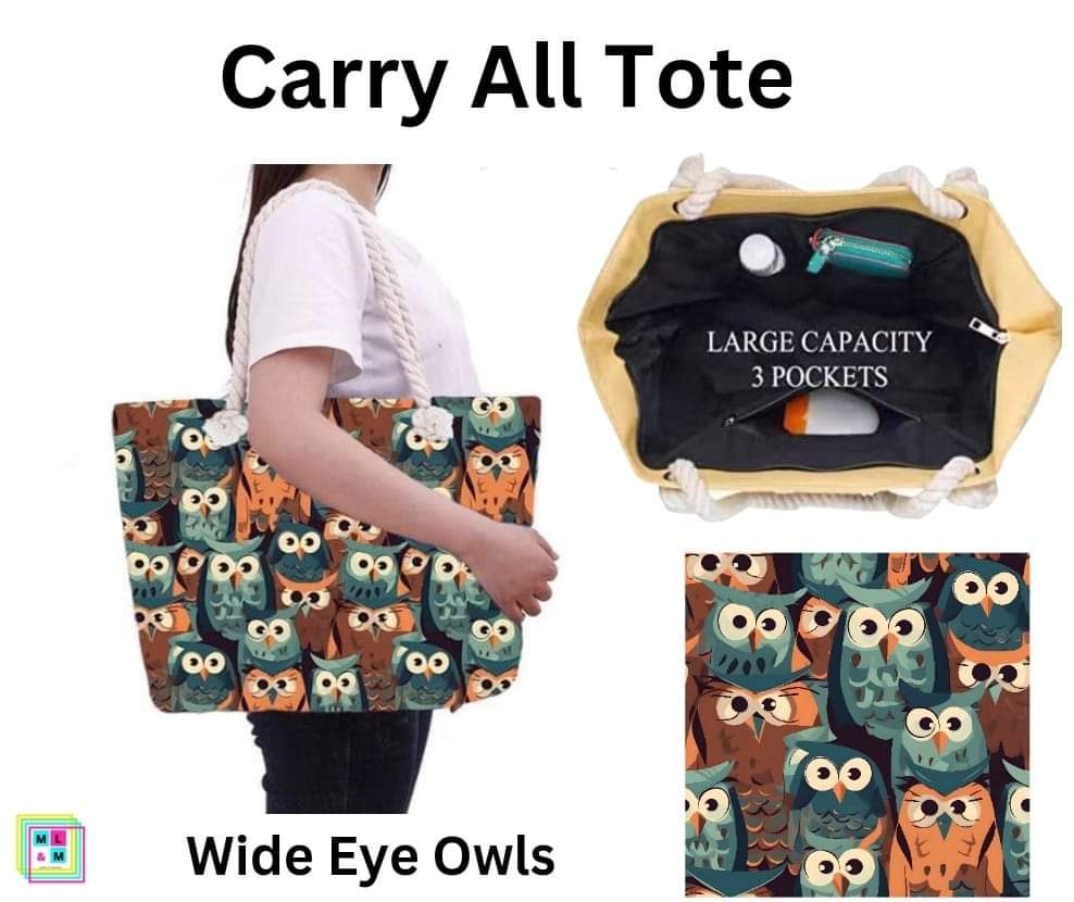Wide Eye Owls Carry All Tote w/ Zipper