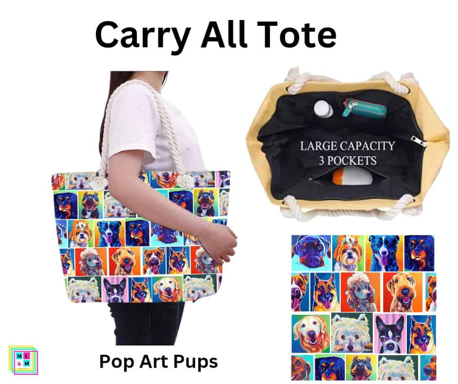 Pop Art Pups Carry All Tote w/ Zipper