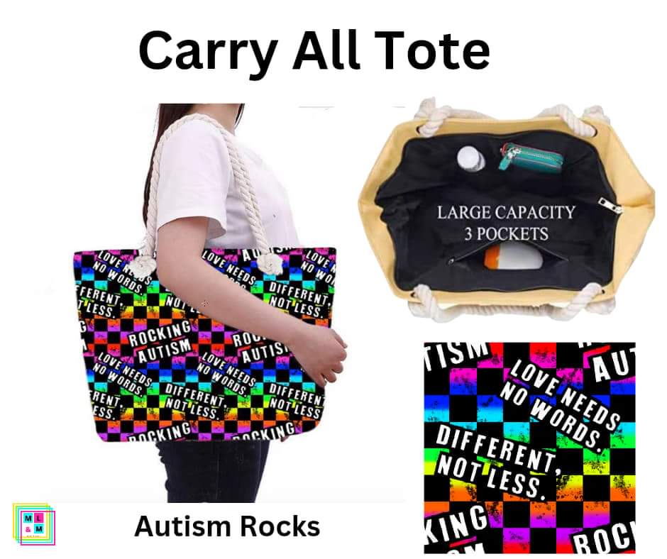 Autism Rocks Carry All Tote w/ Zipper